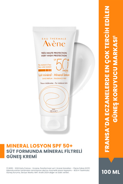 Avene Mineral Lotion Toleransı Düşük Hassas Ciltler için SPF 50+ Süt Formunda...