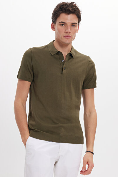 Tudors Ανδρική Slim Fit Στενή Εφαρμογή Χειροποίητη Πόλο Μπλούζα Χρώματος Χακί