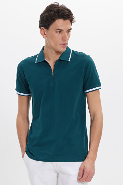 Tudors Ανδρικό μπλουζάκι εφαρμοστό Slim Fit 100% Βαμβάκι Ζακάρ με ίσιο γιακά ...