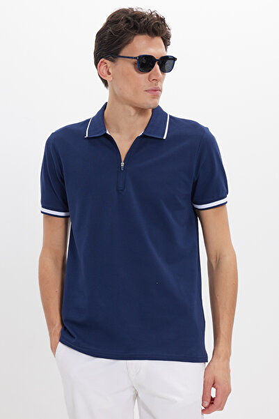 Tudors Ανδρικό μπλουζάκι εφαρμοστό Slim Fit 100% Βαμβάκι Ζακάρ με ίσιο γιακά ...