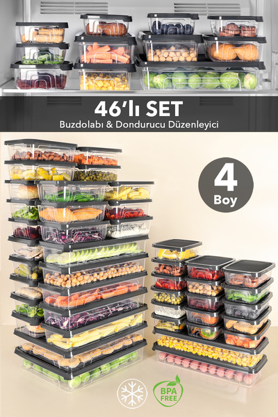 Meleni Home Σετ οργάνωσης ψυγείου 46 τεμαχίων - Κατάλληλο για κατάψυξη και φο...