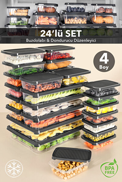 Meleni Home Σετ οργάνωσης ψυγείου 24 τεμαχίων - Κατάλληλο για κατάψυξη και φο...