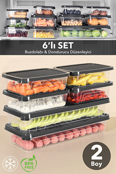 Meleni Home Σετ οργάνωσης ψυγείου 6 τεμαχίων - Κατάλληλο για κατάψυξη και φού...