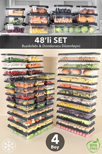 Meleni Home مجموعة منظمات الثلاجة مكونة من 48 قطعة - حاوية تخزين مناسبة للفري...