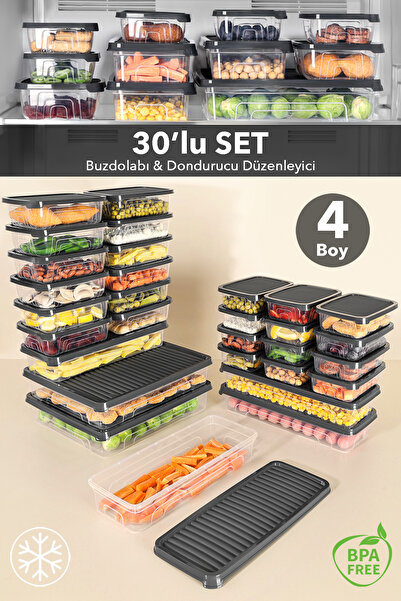 Meleni Home Σετ οργάνωσης ψυγείου 30 τεμαχίων - Κατάλληλο για κατάψυξη και φο...