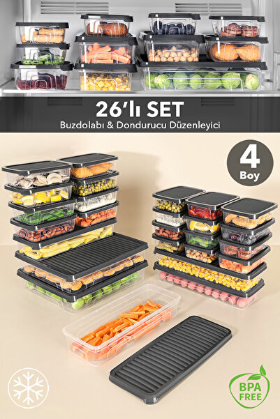 Meleni Home Σετ οργάνωσης ψυγείου 26 τεμαχίων - Κατάλληλο για κατάψυξη και φο...