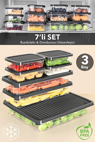 Meleni Home Σετ οργάνωσης ψυγείου 7 τεμαχίων - Κατάλληλο για κατάψυξη και φού...