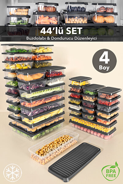 Meleni Home Σετ οργάνωσης ψυγείου 44 τεμαχίων - Κατάλληλο για κατάψυξη και φο...