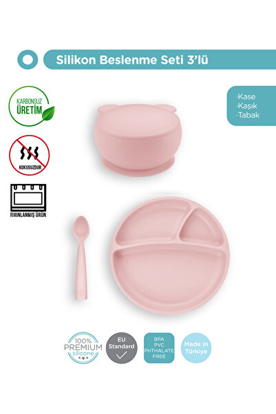 OiOi Pembe Tabak Kase Kaşık 3'lü Beslenme Seti