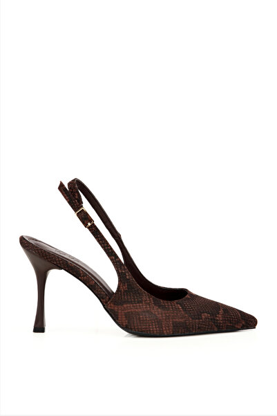 Yaya by Hotiç Γυναικεία παπούτσια με καφέ σχέδιο, μυτερή μύτη, ανοιχτή φτέρνα...