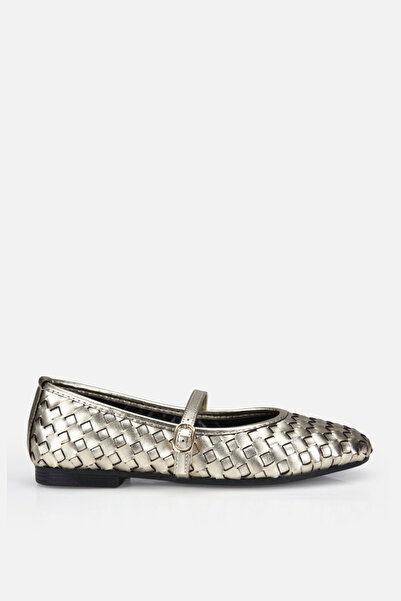 Yaya by Hotiç Γυναικείες χρυσές πλεκτές μπαλαρίνες με λουράκια