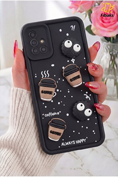 Fibaks Galaxy A51 Kılıf Tasarımlı Desenli Kamera Korumalı Coffee Kurabiye Siy...