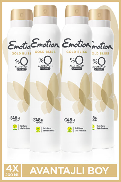 Emotion Gold Bliss Kadın Alüminyumsuz Vegan Deodorant 4x200 Ml Hızlı Kurur, L...