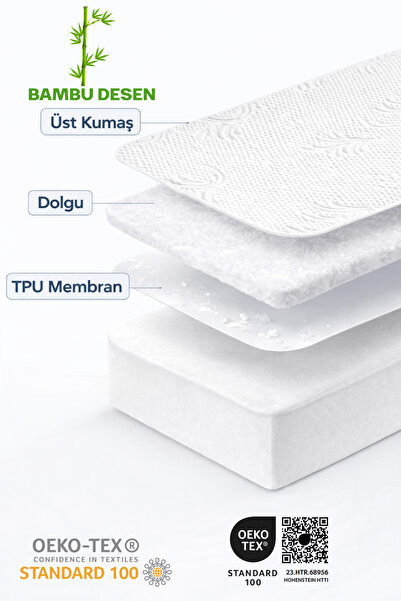 Formeya Premium Bambu Desen Su Sıvı Geçirmez Fitted Alez Bambu Sessiz Yatak Koruyucu Alez