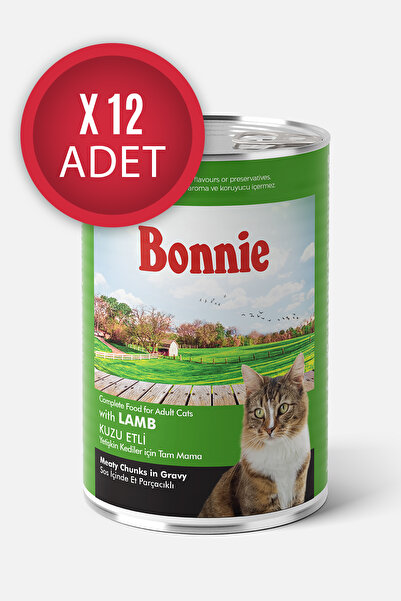 Bonnie Kuzu Etli Sos İçinde Et Parçacıklı Yetişkin Kedi Konservesi 400g x 12 ...