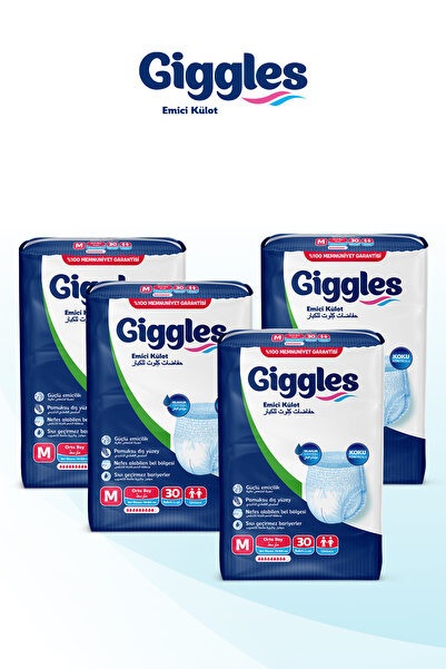 giggles Yetişkin Emici Külot Bez Orta Boy(Medium) Bel Ölçüsü 70-120cm Islaklık Göstergeli - 4 paket 120 Adet