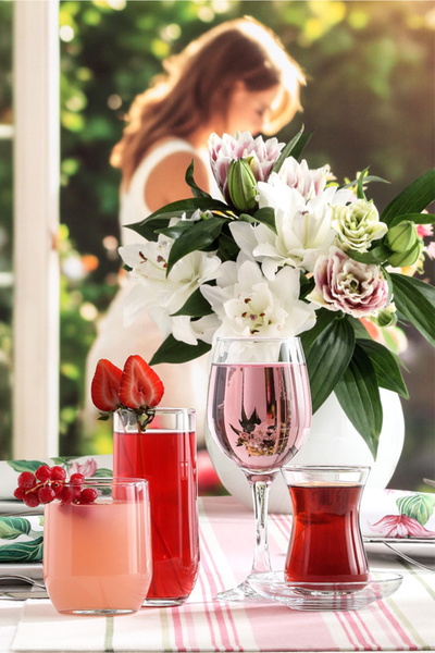 Sude Glass Dowry Set of 30 (6 Tea Glasses, 6 Saucers, 6 Glasses, 6 Soft Drinks , 6 Whiskey Glasses)