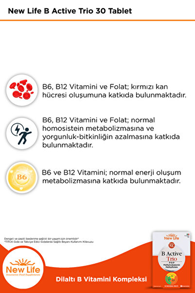 New Life B Active Trio 30 Tablet - P5P - Metilkobalamin - Metilfolat