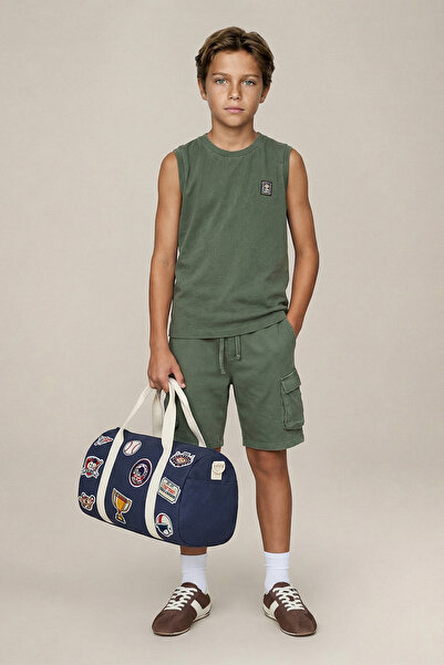 TRENDYOLKIDS Σετ σορτς για αγόρια Χακί Tank Top - Βαμβακερό, ταλαιπωρημένο/Χλ...