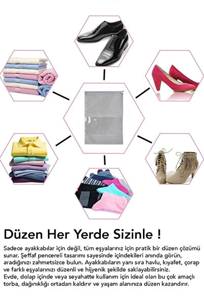 Meleni Home 10 Adet Erkek Ayakkabı Düzenleyici Çanta - Pencereli Seyahat Hurcu Valiz Dolap İçi Düzenleyici