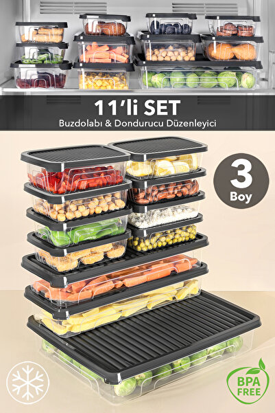 Meleni Home Σετ οργάνωσης ψυγείου 11 τεμαχίων - Κατάλληλο για κατάψυξη και φο...