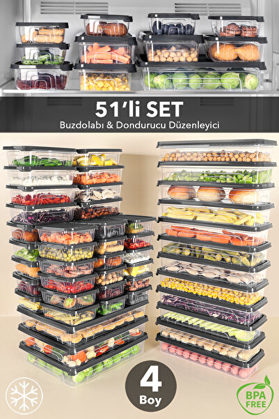 Meleni Home Σετ οργάνωσης ψυγείου 51 τεμαχίων - Κατάλληλο για κατάψυξη και φο...