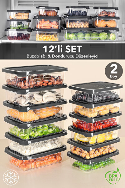 Meleni Home Σετ οργάνωσης ψυγείου 12 τεμαχίων - Κατάλληλο για κατάψυξη και φο...