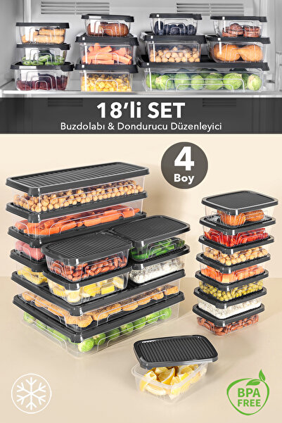 Meleni Home Σετ οργάνωσης ψυγείου 18 τεμαχίων - Κατάλληλο για κατάψυξη και φο...