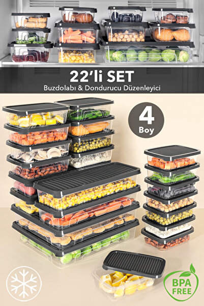 Meleni Home Σετ οργάνωσης ψυγείου 22 τεμαχίων - Κατάλληλο για κατάψυξη και φο...