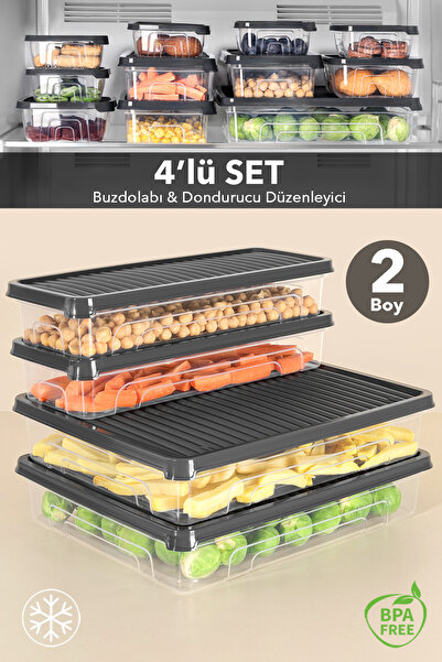 Meleni Home Σετ οργάνωσης ψυγείου 4 τεμαχίων - Κατάλληλο για κατάψυξη και φού...