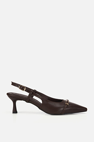 Yaya by Hotiç Γυναικεία παπούτσια με λεπτό τακούνι, καφέ χρώματος, με μυτερή ...