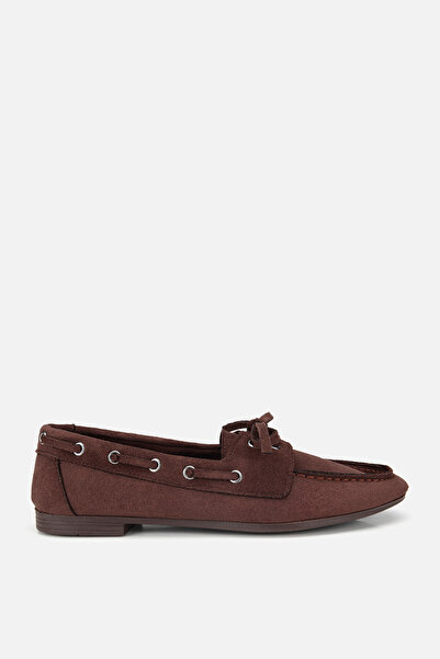 Yaya by Hotiç Γυναικείο καφέ σουέντ loafer με κορδόνια