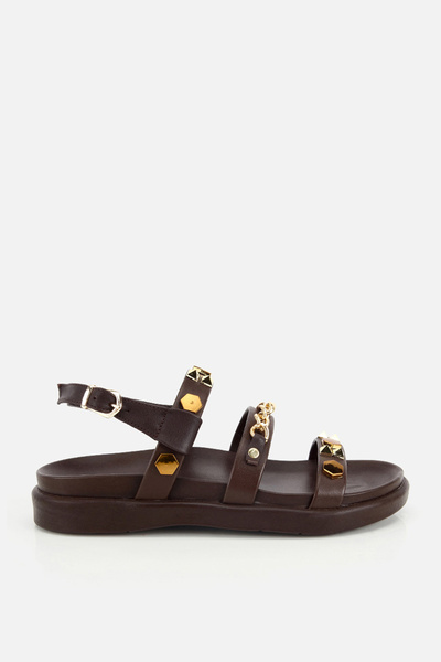 Yaya by Hotiç Γυναικεία πέδιλα με χοντρή σόλα σε καφέ χρώμα με χρυσά αξεσουάρ...