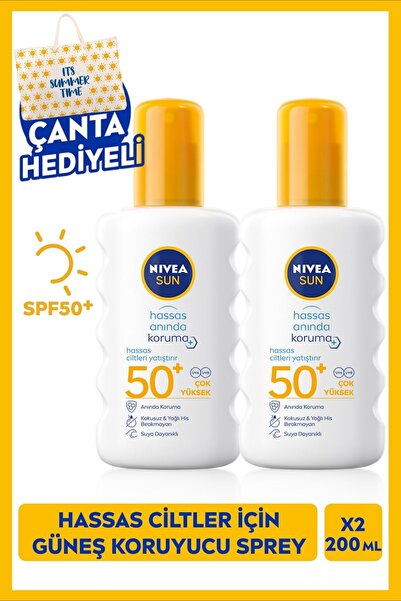 NIVEA SUN SPF50 Hassas Ciltler İçin Yüksek Güneş Koruyucu Sprey 200ml ,Yatışt...