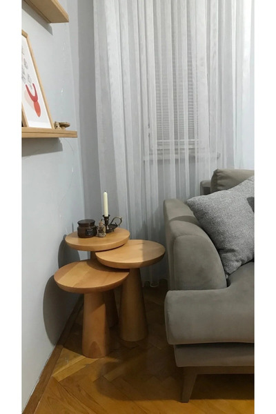 Home Ihlamur ağacından mantar sehpa 3 adet vernikli