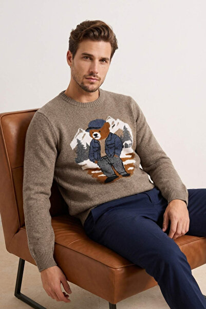 Trendyol Kollektion Nerzfarbener Pullover mit regulärem Rundhalsausschnitt un...