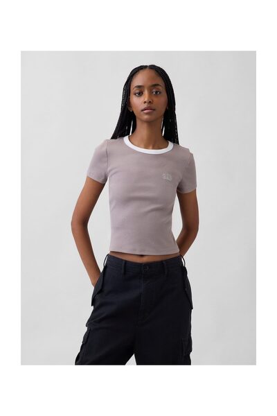 GAP Γυναικείο T-Shirt, Μέγεθος S, BERGAMA, Ουδέτερο χρώμα, 94% Βαμβάκι