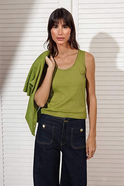Trendyol Collection Oil Green*001 Cardigan din tricot cu guler rotund, 2 pies...