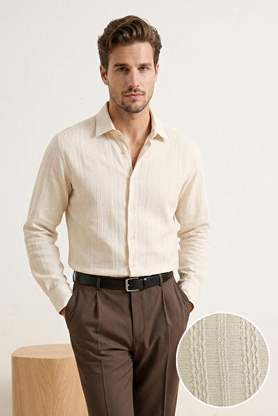 Trendyol Kollektion Ecru Regular Herrenhemd TMNSS26GO00012