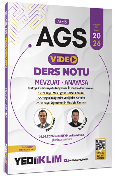 Yediiklim Yayınları Yediiklim 2026 MEB-AGS Mevzuat-Anayasa Video Ders Notu - ...