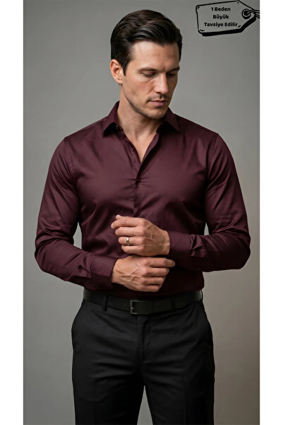 viyamen Ανδρικό πουκάμισο Slim Fit Classic από σατέν