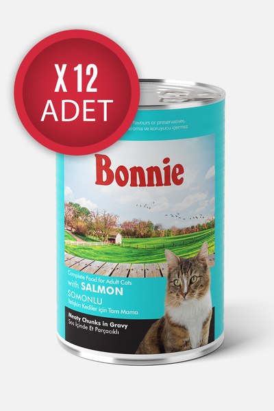 Bonnie Somonlu Sos İçinde Et Parçacıklı Yetişkin Kedi Konservesi 400g x 12 Adet