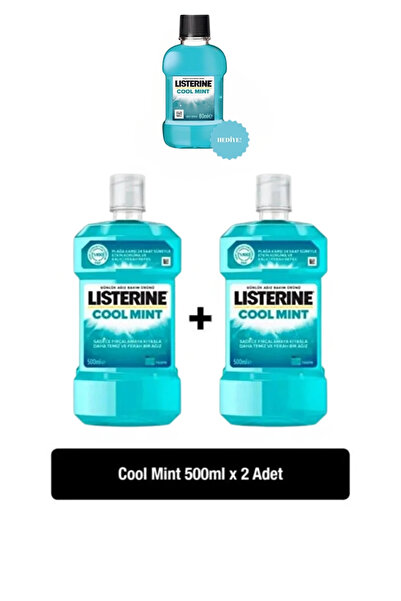 Listerine Cool Mint Ağız Bakım Suyu 500 ml x 2 Adet + Cool Mint Hediye