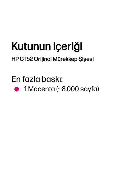 HP GT52 Magenta Kırmızı Mürekkep M0H55AE