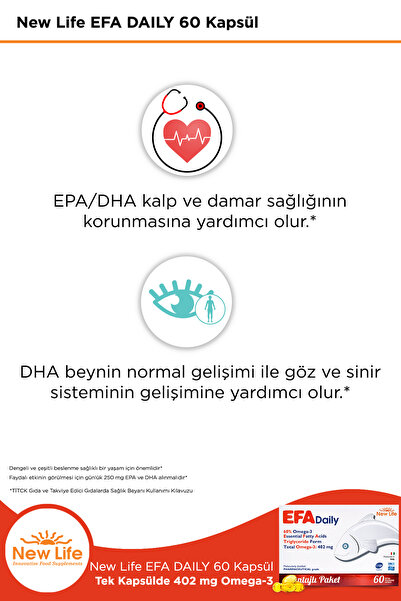 New Life Efa Daily Avantajlı Paket 60 Kapsül Balık Yağı Omega 3