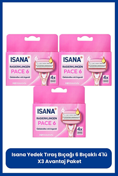 ISANA Ανταλλακτικές λεπίδες ξυριστικής μηχανής 6 λεπίδων 4 τεμάχια x3 συσκευασία