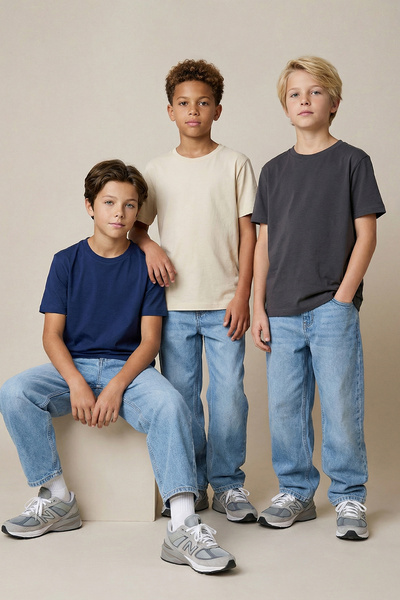 TRENDYOLKIDS Бежово-тъмно-антрацитно трикотажна тениска за момче, 100% памук,...