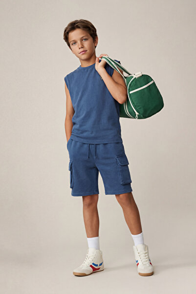 TRENDYOLKIDS Indigo Boy Cotton Extreme Effect Basic ärmelloses Unterteil-Ober...