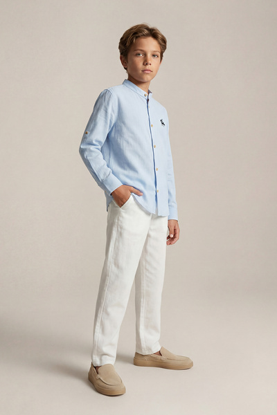 TRENDYOLKIDS Baby Blue ελαστικό στη μέση πουκάμισο με γιακά υφαντό παντελόνι ...