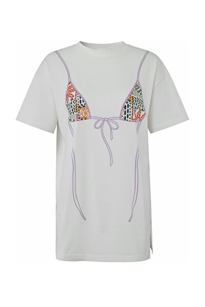 Συλλογή Trendyol Εκρού Πλεκτό Μπικίνι Φόρεμα Παραλίας με Σχέδιο, 100% Βαμβάκι...